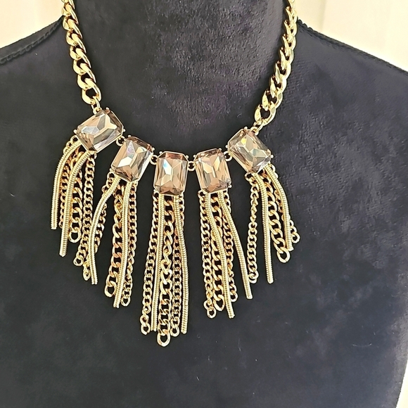 NWT I.N.C. International Concepts Stone & Chain Tassel Statement Necklace 17"+3" - Picture 6 of 8